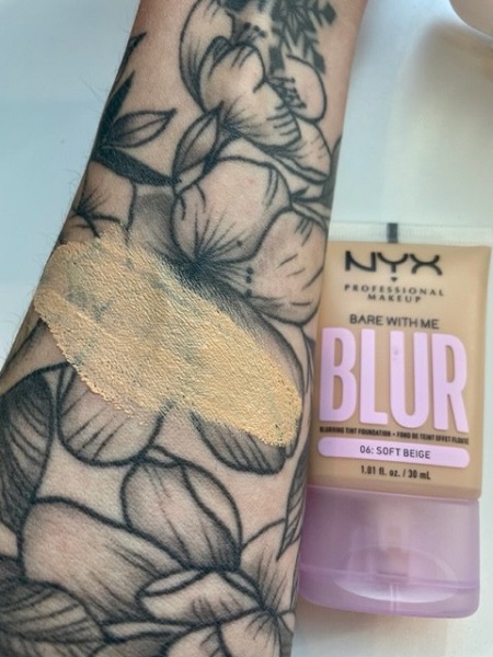 NYX Blur Foundation and swatch of Shade 06 Soft Beige