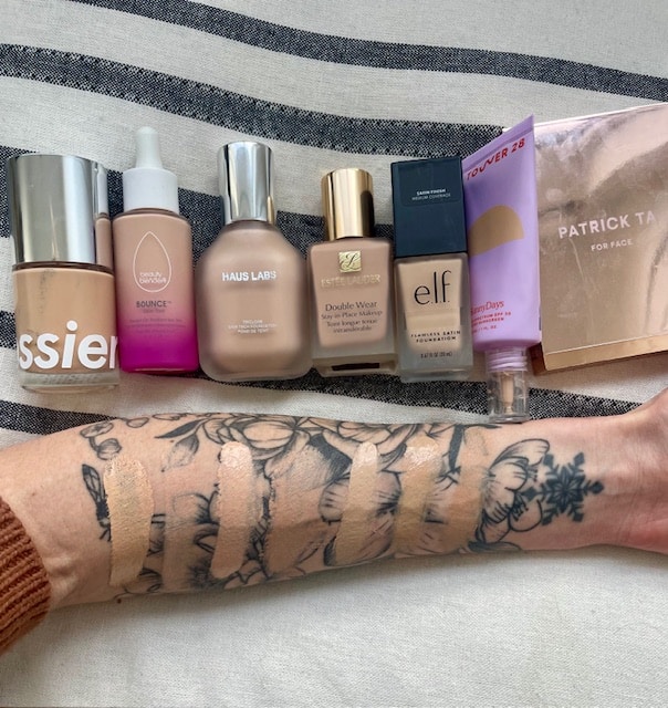 different typed of foundation swatches